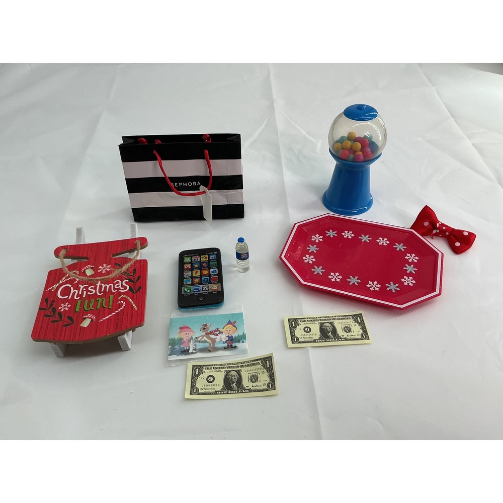 18" doll Christmas Accessories Lot Sephora Bag Gumball Machine Sled Christmas